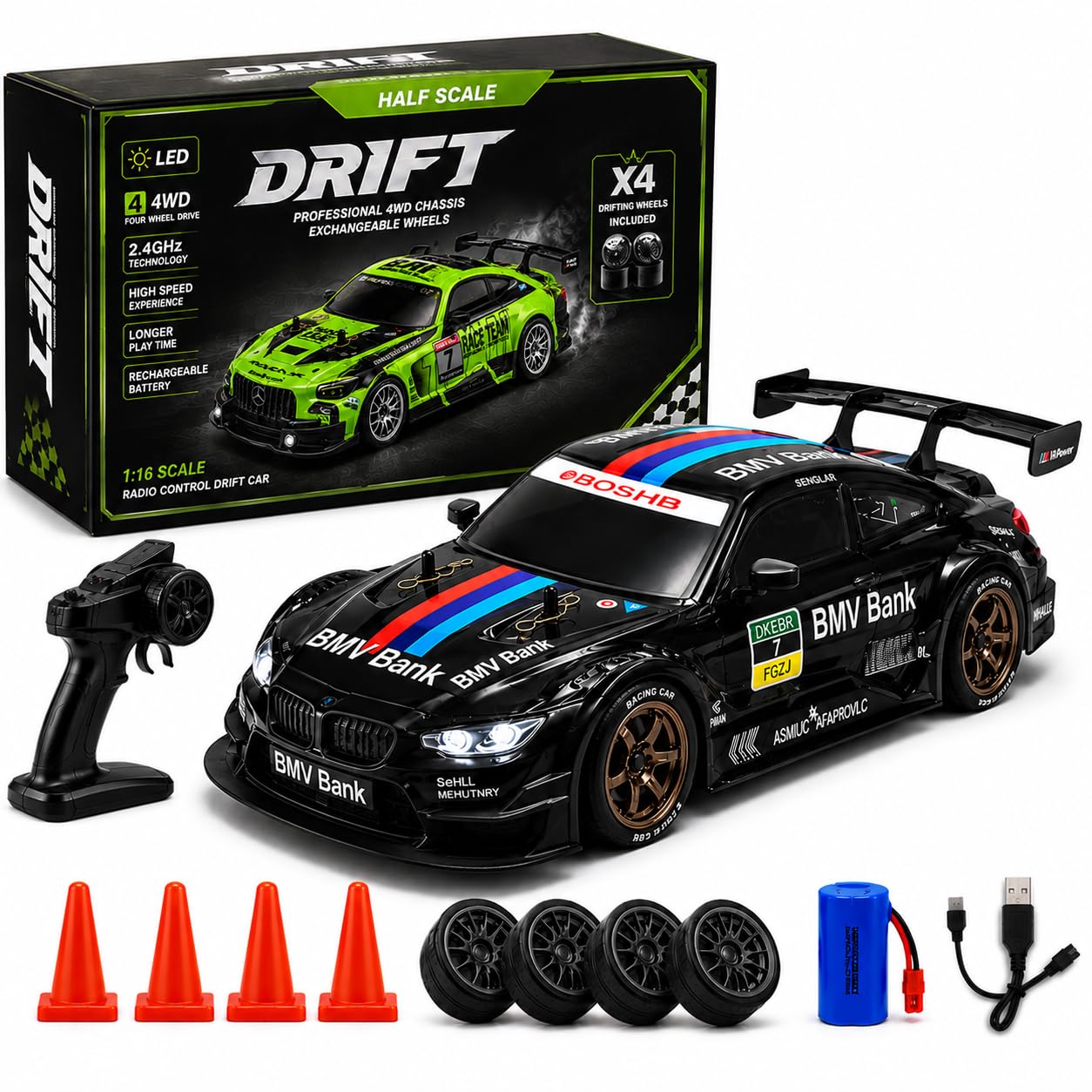 BMW 1:16 RC Drift Car 4WD Speed 25KM  | Full Proportional Throttle | Black