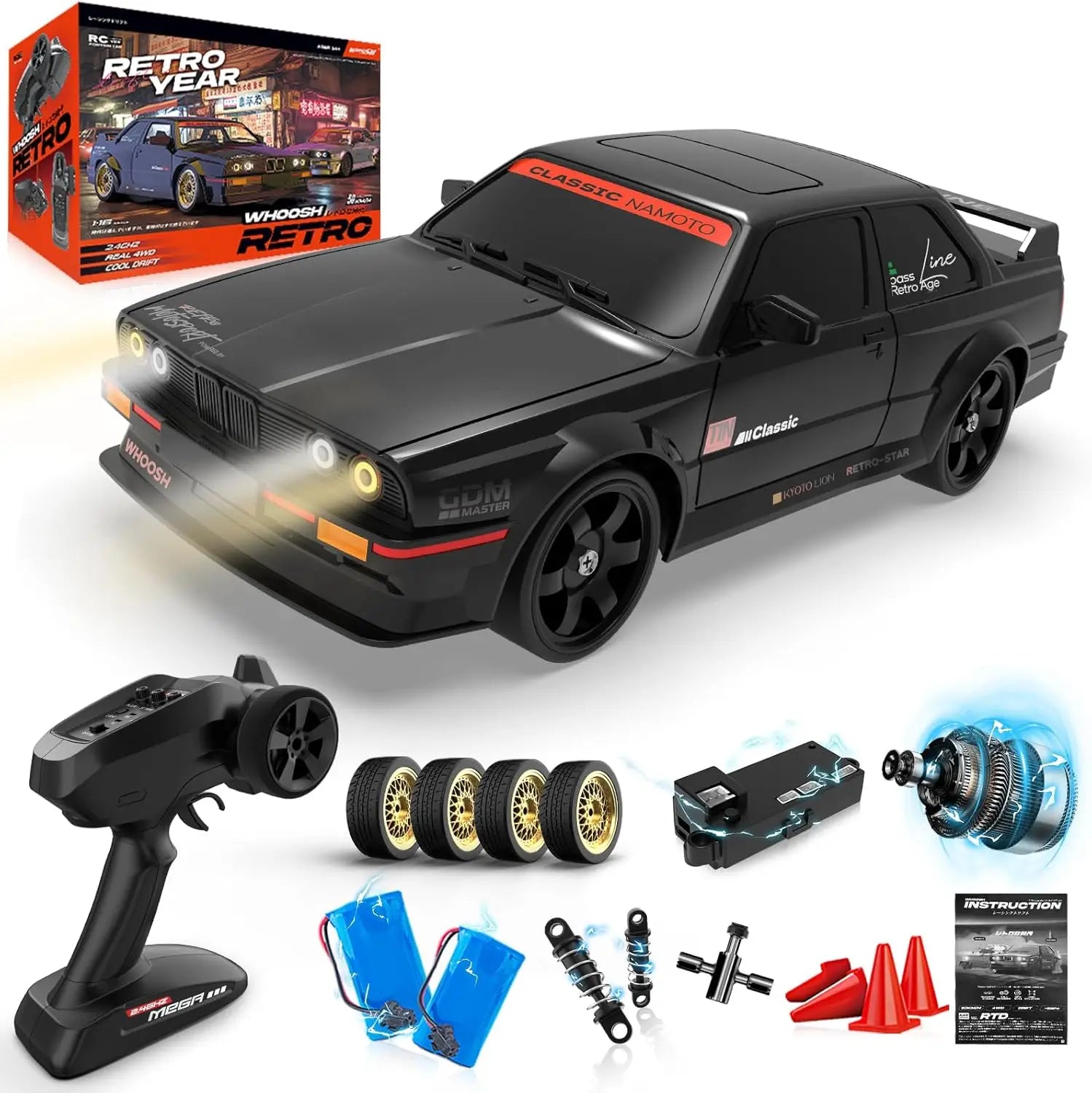 WHOOSH DC162A BMW E30 RTR 1:16 4WD Drift RC Car with ESP Gyro – 50km/h High-Speed Racing Car