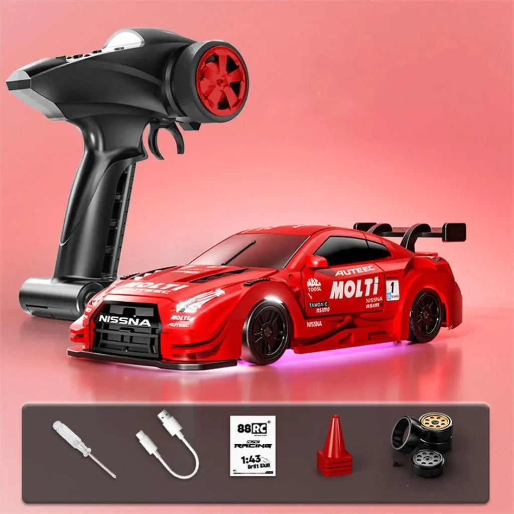 88RC Nissan GTR-Style 1:43 4WD RC Drift Car with Gyro, Alloy Body & LED Lights | Old Kid