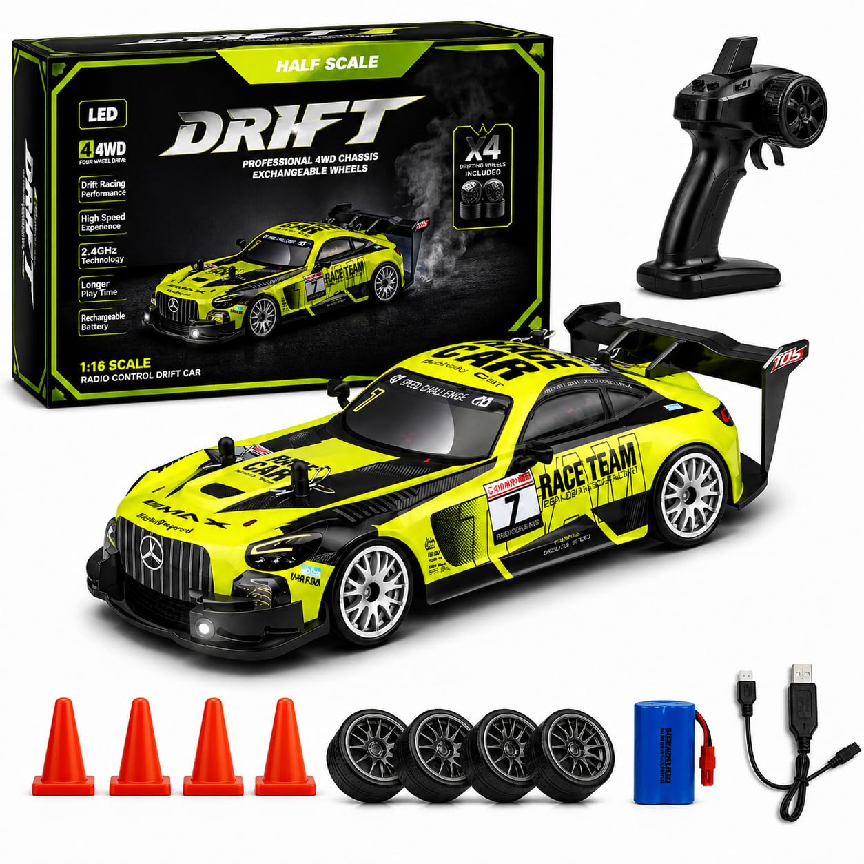 Austin GT Rally 1:16 RC Drift Car 4WD Speed 25KM  | Full Proportional Throttle | Green