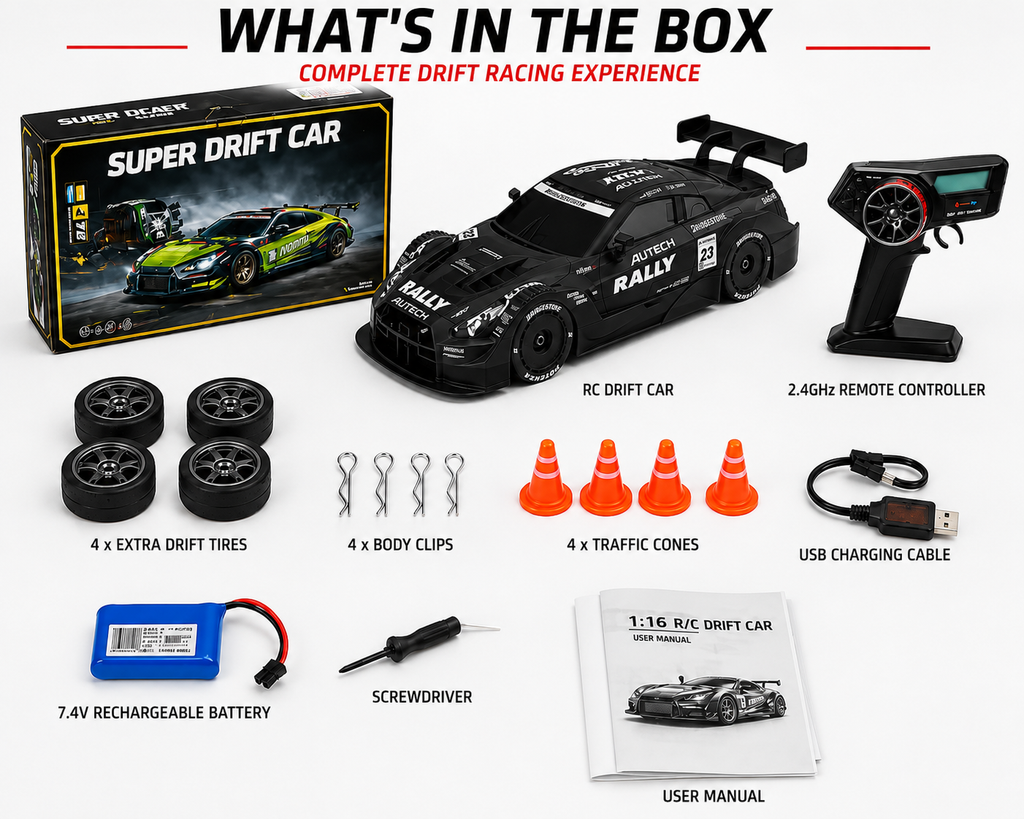 Austin GT Rally 1:16 RC Drift Car 4WD Speed 25KM  | Full Proportional Throttle | Black
