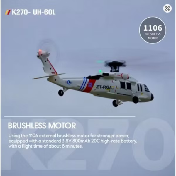 WLToys K270 Black Hawk Helicopter 4 Channel | Brushless Version | 6-Axis Gyro