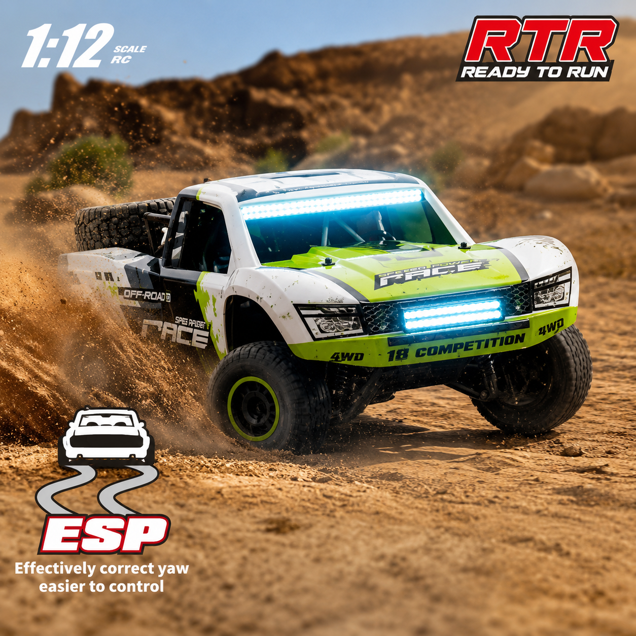 HB Toys RD1202-1 Green 1:12 Off Road 4WD RC Rally Truck RTR 40km/h